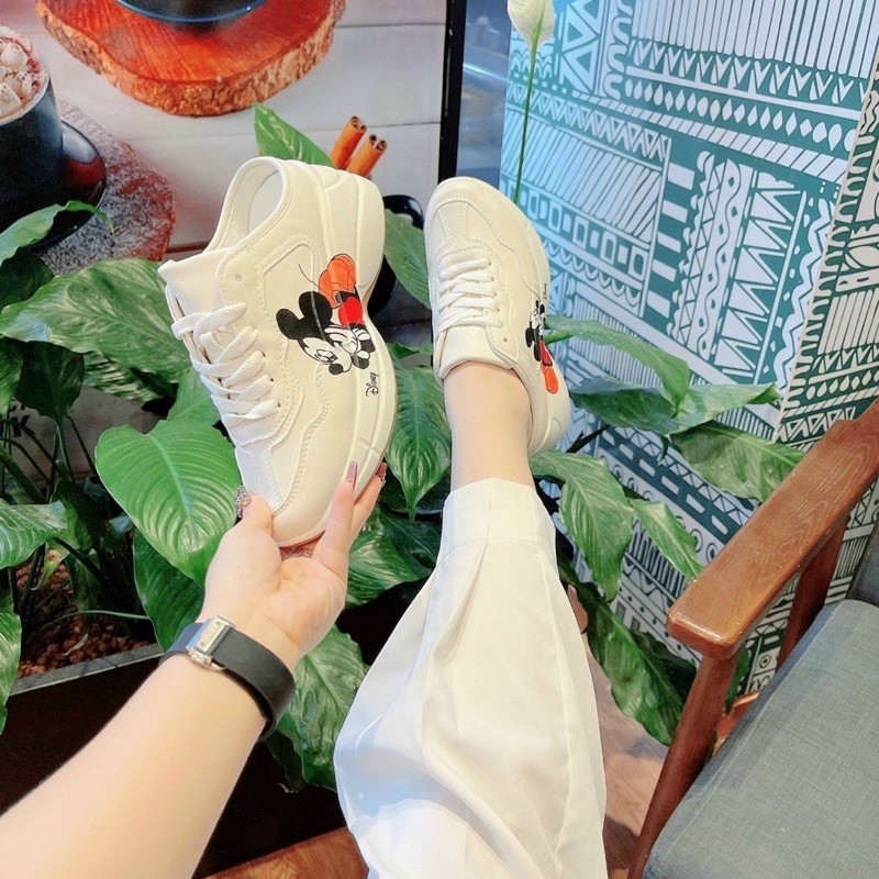 Giày sục (đạp gót) thể thao bata sneaker đế thô cao 5p in hình chuột MC hàng Quảng Châu cao cấp TS1403180
