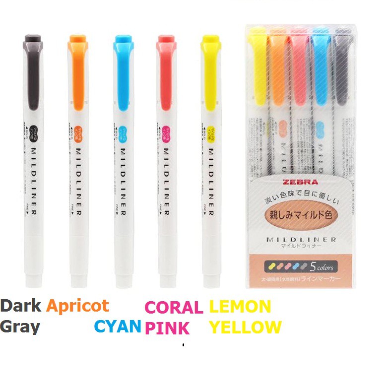 Set 5 bút đánh dấu hai đầu Zebra Mildliner