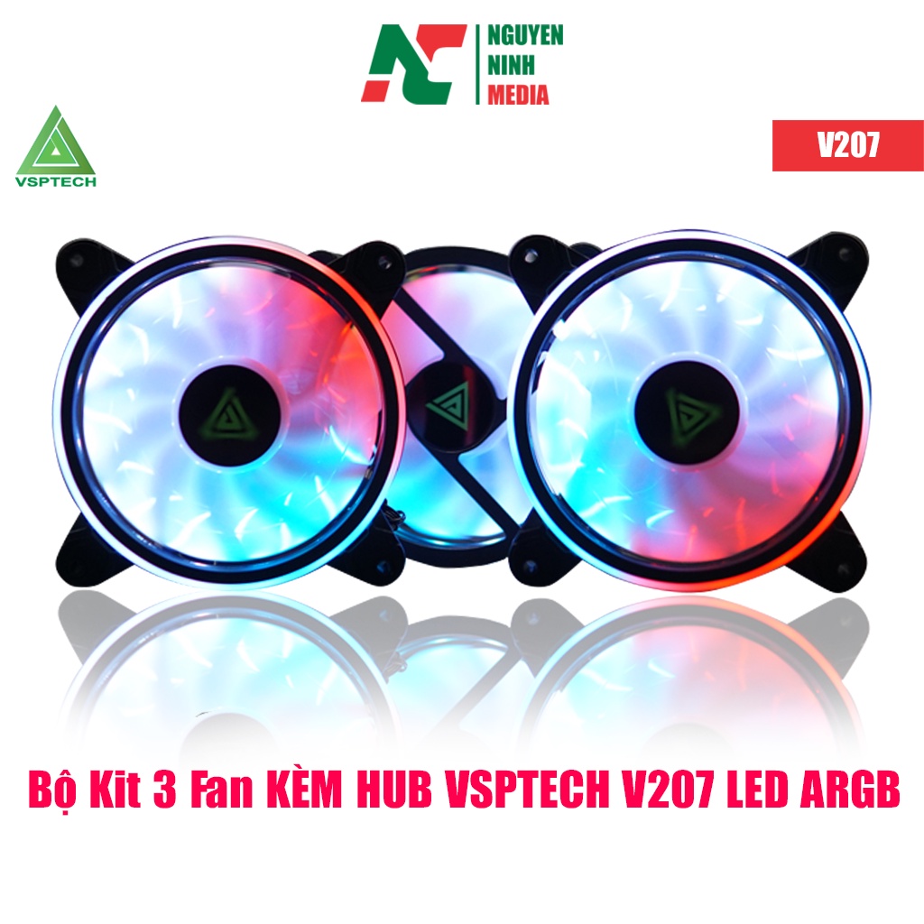 Bộ Kit 3 Fan Kèm Hub VSPTECH V207 LED ARGB - Hàng Chính Hãng