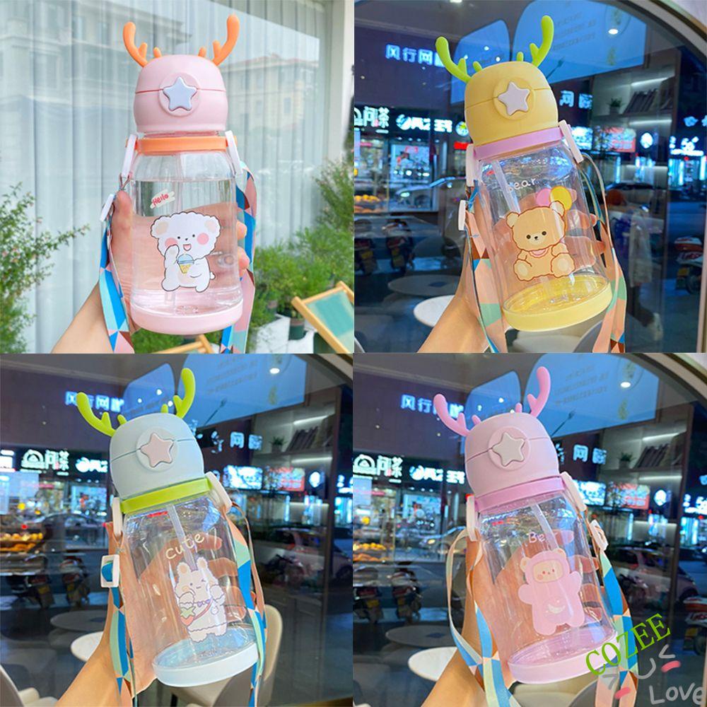 Bình Nước Thể Thao 600ml Có Ống Hút Hình Sừng Hươu Dễ Thương Nhiều Màu Sắc Tùy Chọn Cho Bé
