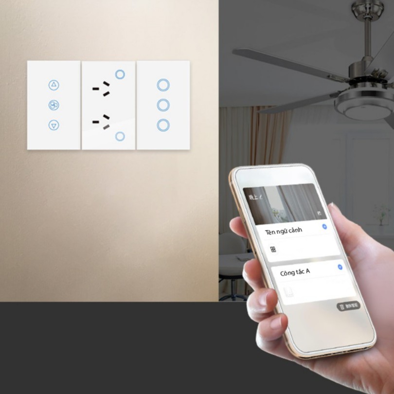 Ổ cắm thông minh đôi Tuya âm tường, điều khiển với giọng nói loa Google Assistant