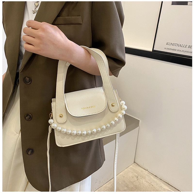 Túi Đeo Chéo Hình Vuông Nhỏ Màu Trơn Đính Ngọc Trai Thời Trang NB00276