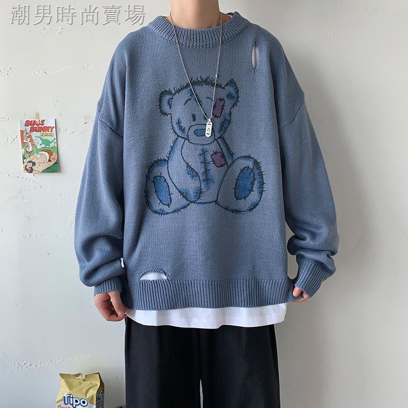 Áo Sweater Dáng Rộng Phối Rách Kiểu Hip-Hop Hồng Kông Cá Tính Cho Nam