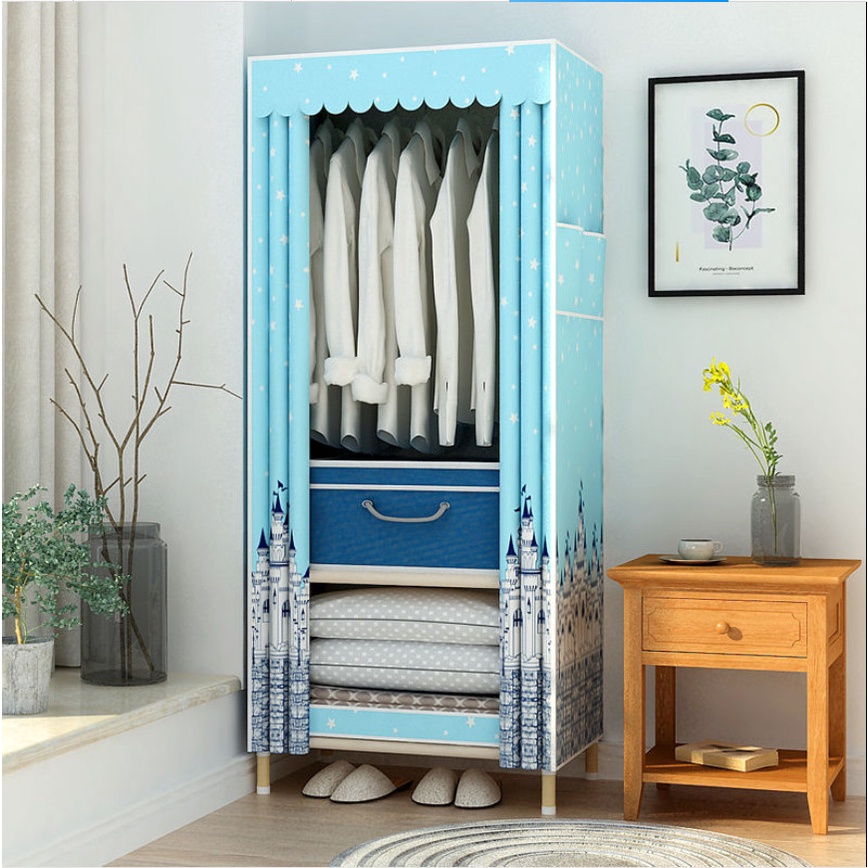 Tủ vải đựng quần áo 1 buồng 2 ngăn khung gỗ bọc nhựa cao cấp nhỏ gọn