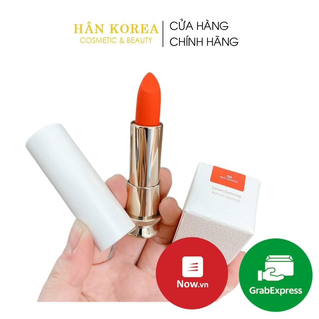 Son lì Sum37 losec summa velvet lipstick red orange tone 04 màu đỏ cam HÂN KOREA
