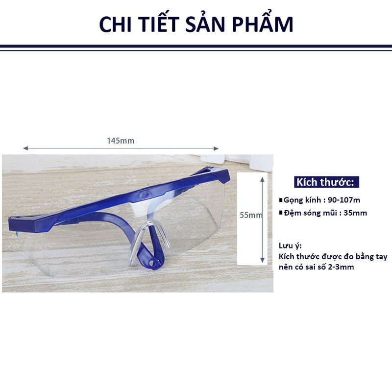 Kính bảo hộ MK-01 chống văng bắn vi khuẩn, chống tia UV giúp che gió che cát bụi, chống tia UV, chống va đập,(Màu đen)