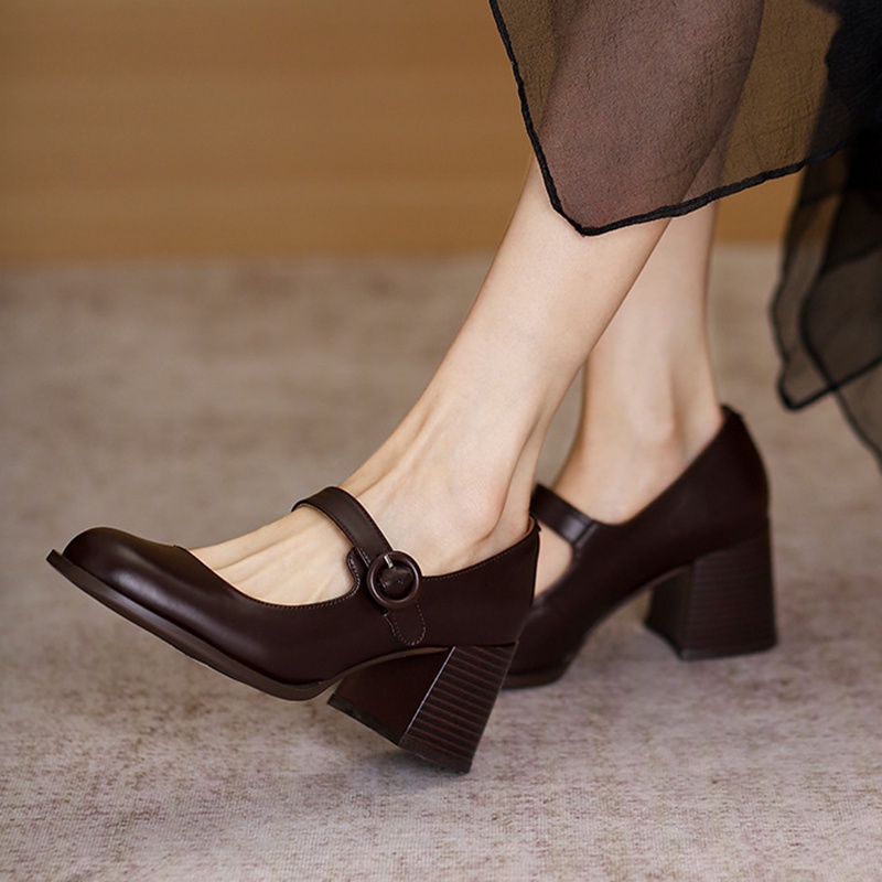 Giày cao gót IELGY mũi vuông có khóa cài phong cách cổ điển thời trang dành cho nữ