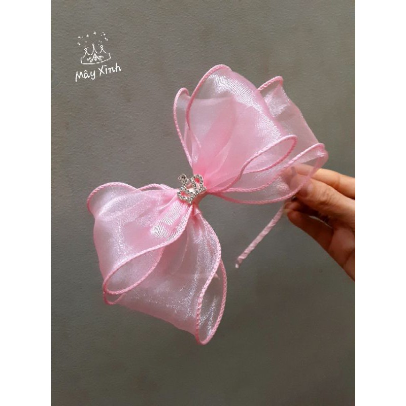 Cài tóc voan bèo đính vương miện cho bé