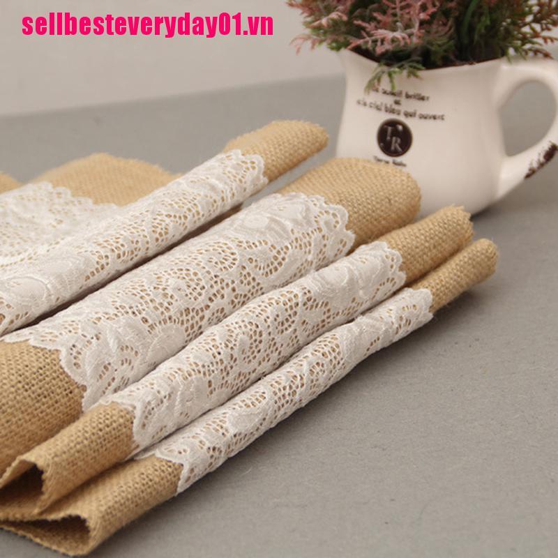 Khăn Trải Bàn Vải Bố Phối Ren Kích Thước 30x180cm Dùng Cho Tiệc Cưới