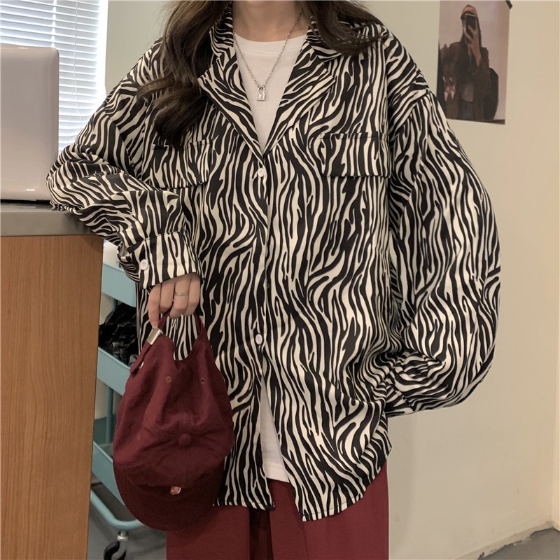 Áo sơ mi SUXI tay dài họa tiết ngựa vằn thời trang hàn quốc cho nữ