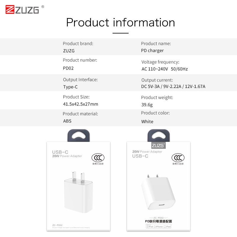 Củ sạc nhanh 20w ip chính hãng ZUZG PD02