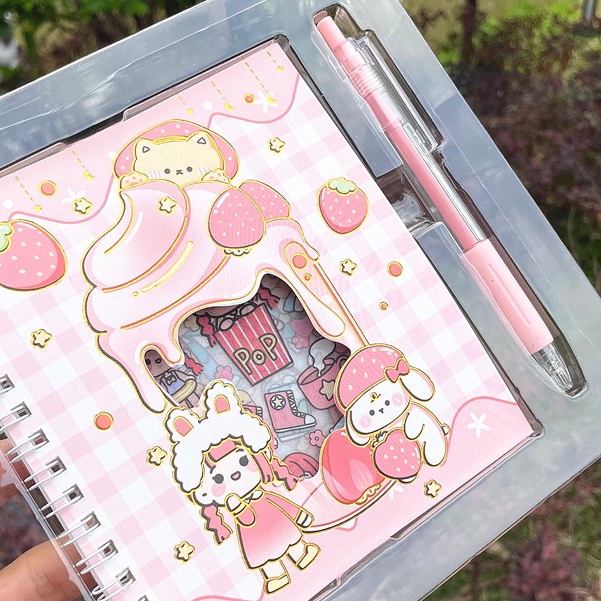 Hộp gồm sổ Sticker đính kèm dao rọc giấy hình bút