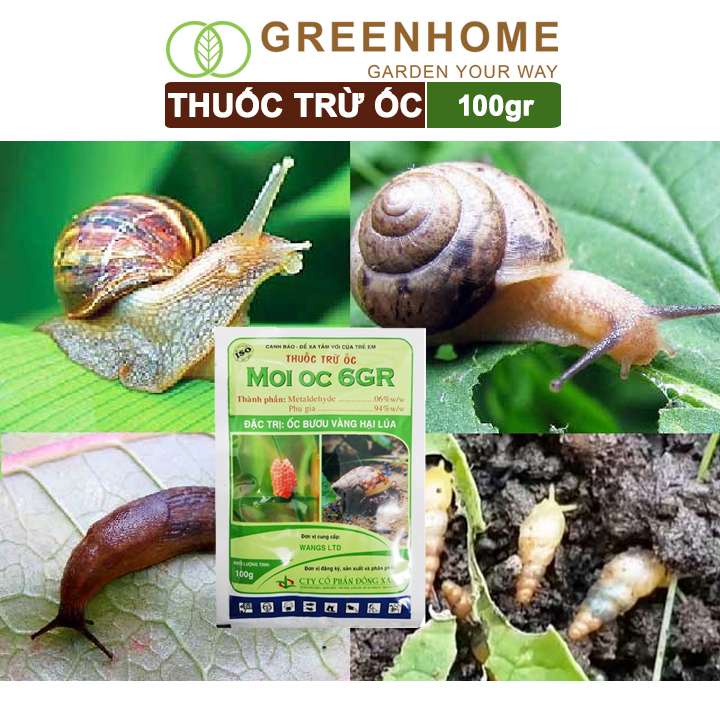 Thuốc trừ ốc Greenhome, moioc, bao 100gr, trừ sên, các loại thân mềm, bảo vệ cây trồng