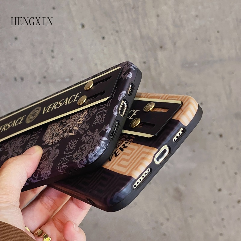 Trendy Versace Wrist Strap Holder Case for iPhone 1514 11 12 13 Pro Max Shockproof Silicone Protective Case