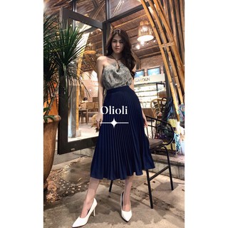 Chân váy xếp ly Olioli Fashion (Vải voan cát, màu xanh navy, )