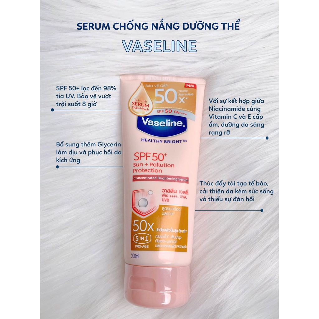 Sữa Dưỡng Thể Vaseline Dưỡng Sáng &amp; Chống Nắng Da Sun + Pollution Protection 50X SPF50+/PA++++ 200ml