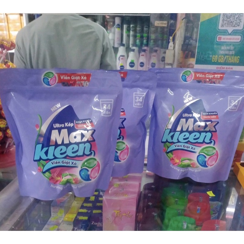 Túi Viên Giặt Xả MaxKleen 34 Viên