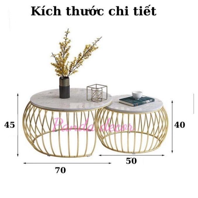 Bàn Trà Đôi Tròn mặt đá 3D VM, Bàn Sofa Uống Nước Phòng Khách Chân Mặt Đá 3D VM Cao Cấp