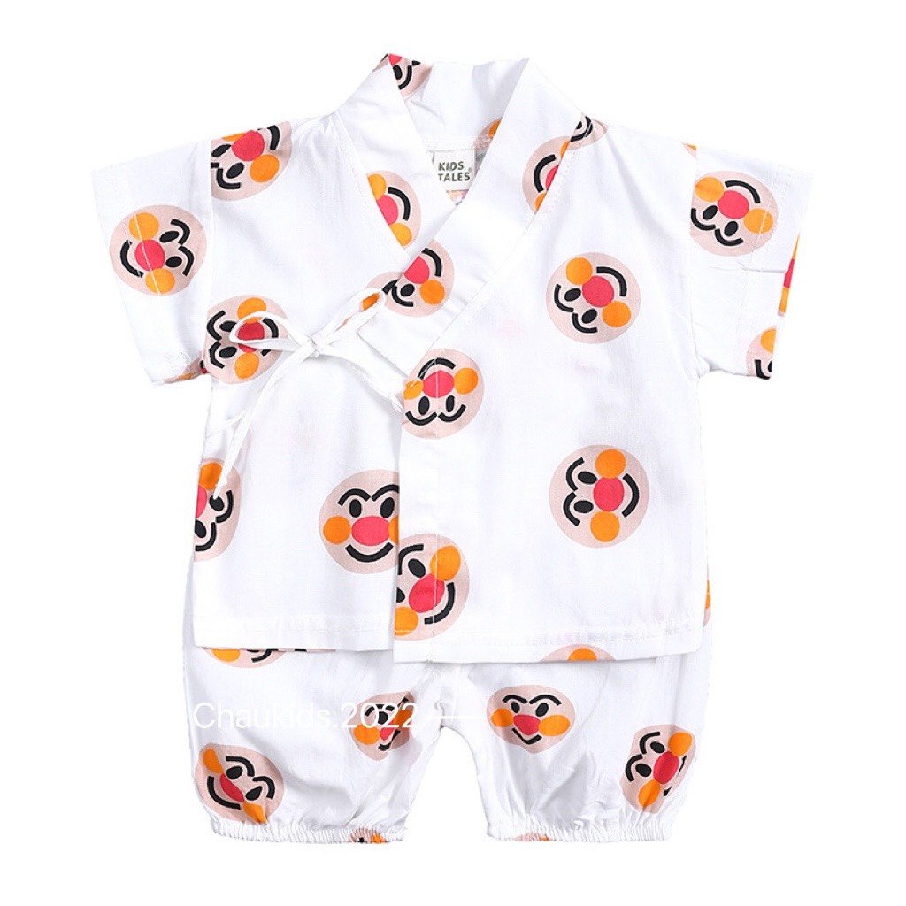 Đồ Bộ Yukata Cho Bé Trai, Bé Gái Vải Thô Mềm Thấm Hút Mồ Hôi Hoạ Tiết Gấu Hoa Quả, Bộ Quần Áo Cho Bé Mặc Hè KW2207