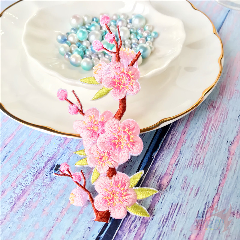 Miếng ủi thêu hình hoa đào dùng may ủi trang trí quần áo DIY