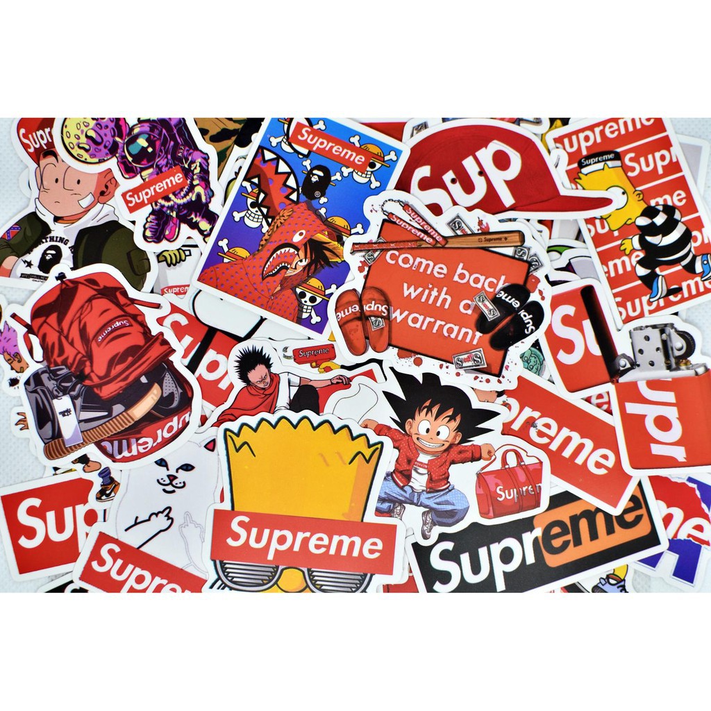 [FREESHIP 40K] SET 50 MIẾNG STICKER DÁN SUPREME CHỐNG NƯỚC DÁN NÓN BẢO HIỂM, LAPTOP, VALI, TỦ, BÀN HỌC, XE MÁY