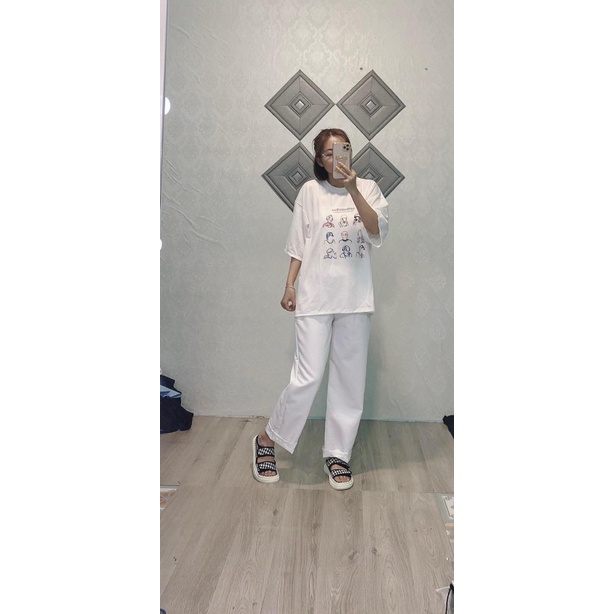 ( SALE HÓT ) Set Đồ Áo Thun Áo phông Nữ Tay Lỡ unisex Kèm Quần ống rộng Ulzzang - ZADOLA FASHION