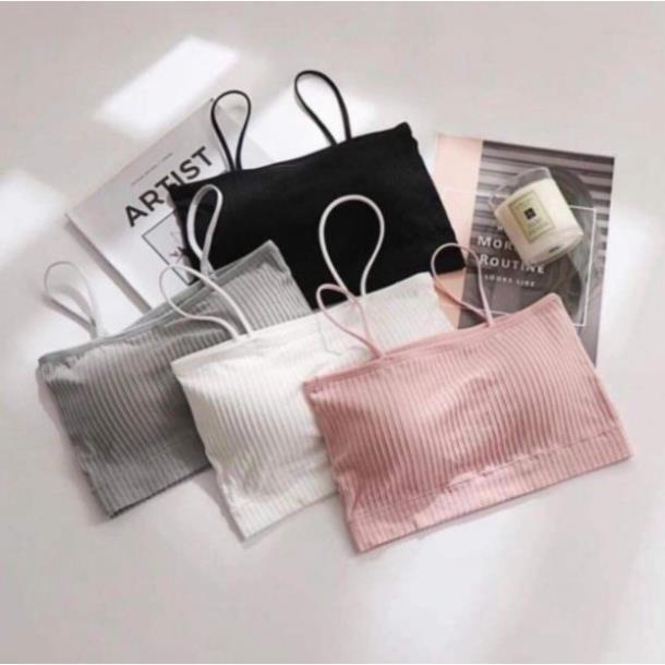 AO LÓT QUÂY, Áo Ngực Bra Ống 2 Dây Cotton Gân Tăm Có Mút Ngực