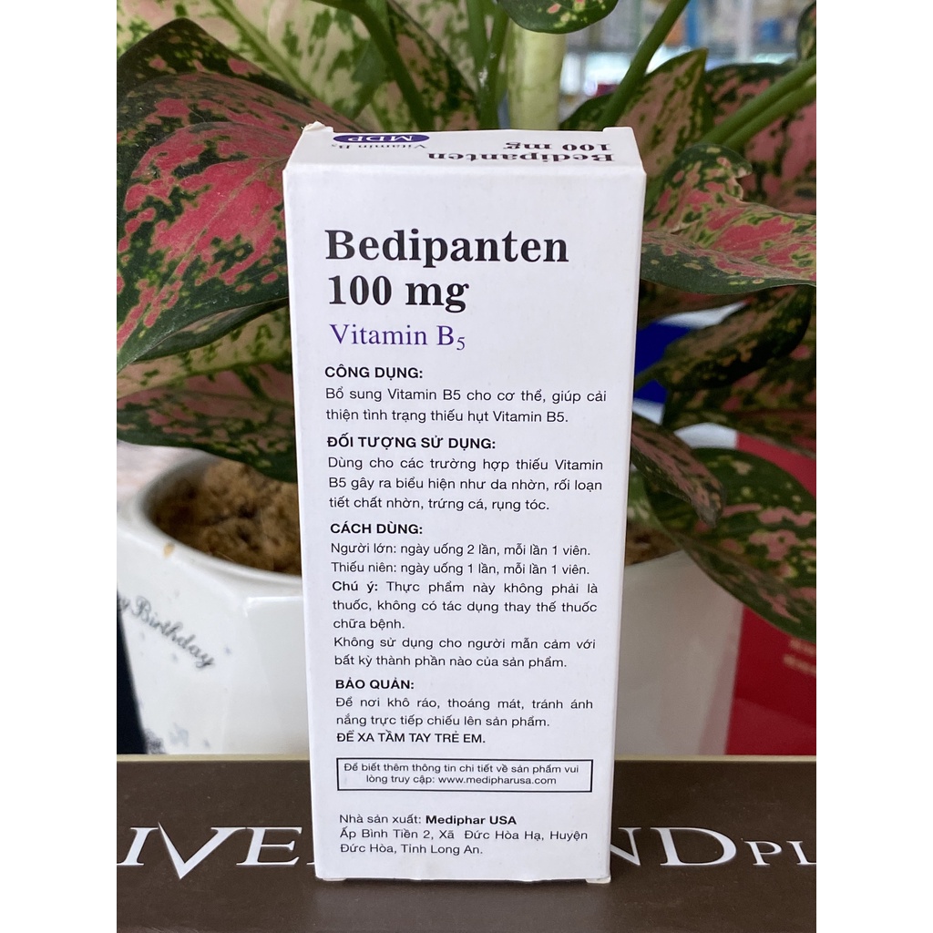 Viên uống Bedipanten 100mg Bổ sung B5 giảm chất nhờn da, hạn chế dầu thừa trên da, giảm rụng tóc, giảm mụn - hộp 20 viên