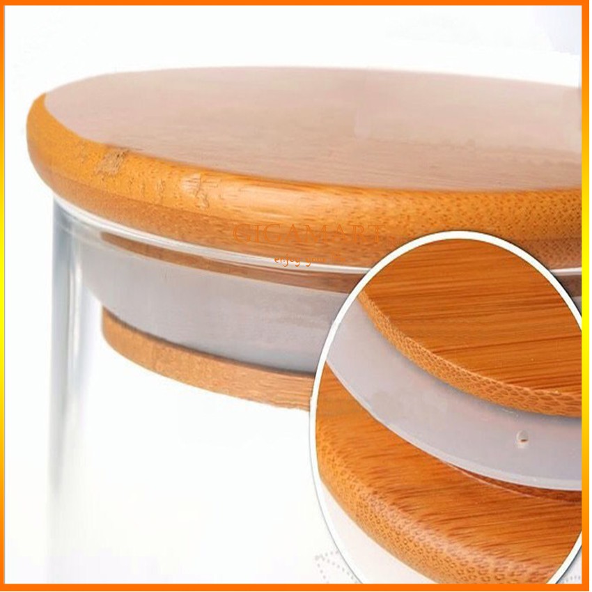 Hũ gia vị thủy tinh nắp gỗ phong cách Bắc Âu, Lọ thủy tinh đựng bột đường, cà phê, đồ khô, mỳ ý- kín khí