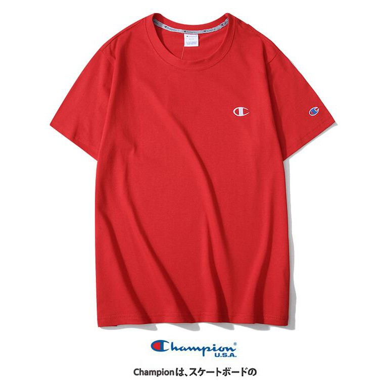 Áo Thun Cotton Tay Ngắn Thêu Chữ Champion Đơn Giản Thời Trang Cho Nam Nữ