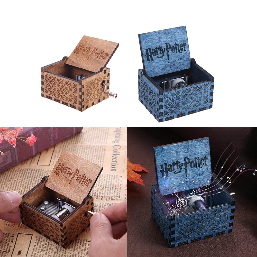 Hộp nhạc bằng gỗ khắc chữ harry potter thủ công phong cách vintage làm quà cho bé