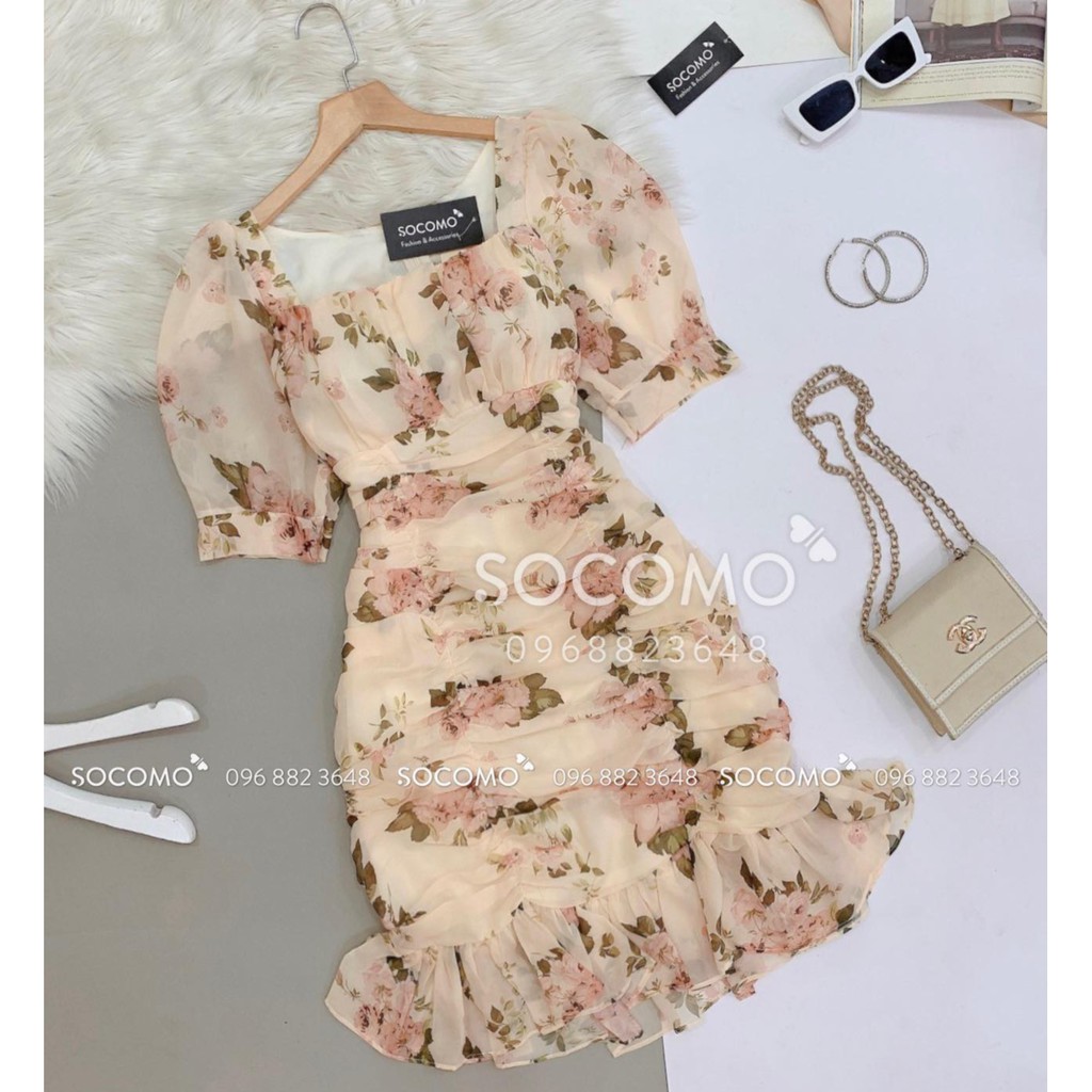 Váy hoa tơ thiết kế cổ U đuôi cá - Hàng loại 1, chất đẹp - Giá tốt - 100% ảnh Socomo tự chụp | BigBuy360 - bigbuy360.vn