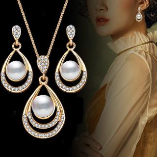Set dây chuyền + khuyên tai hình giọt nước đính đá sang trọng