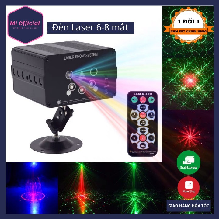 [BÁN CHẠY] Đèn nháy laser theo nhạc 6-8 mắt chiếu hình 💥 Đèn phòng bay chiếu ánh sáng laser có điều khiển từ xa