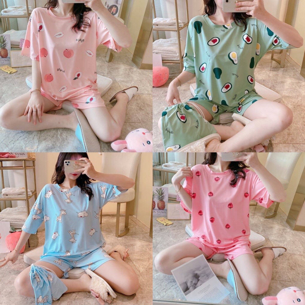 Bộ đồ bầu cộc tay dễ thương mùa hè chất mát hoạ tiết siêu đẹp - quần có chun chỉnh BĐ83838