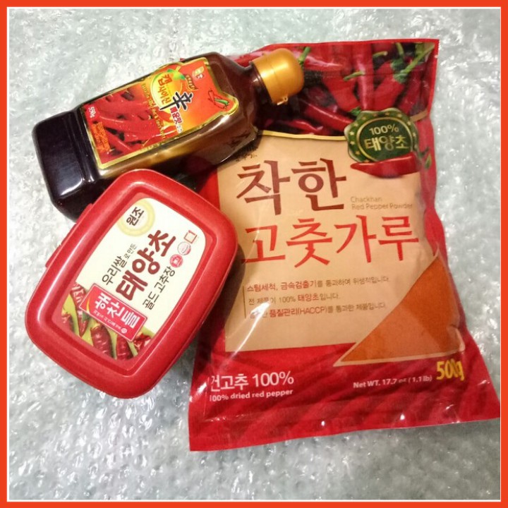 Combo Nấu Mì Cay Dầu Ớt Cấp Độ 550g, Tương Ớt 500g và Ớt Bột Mịn 500g