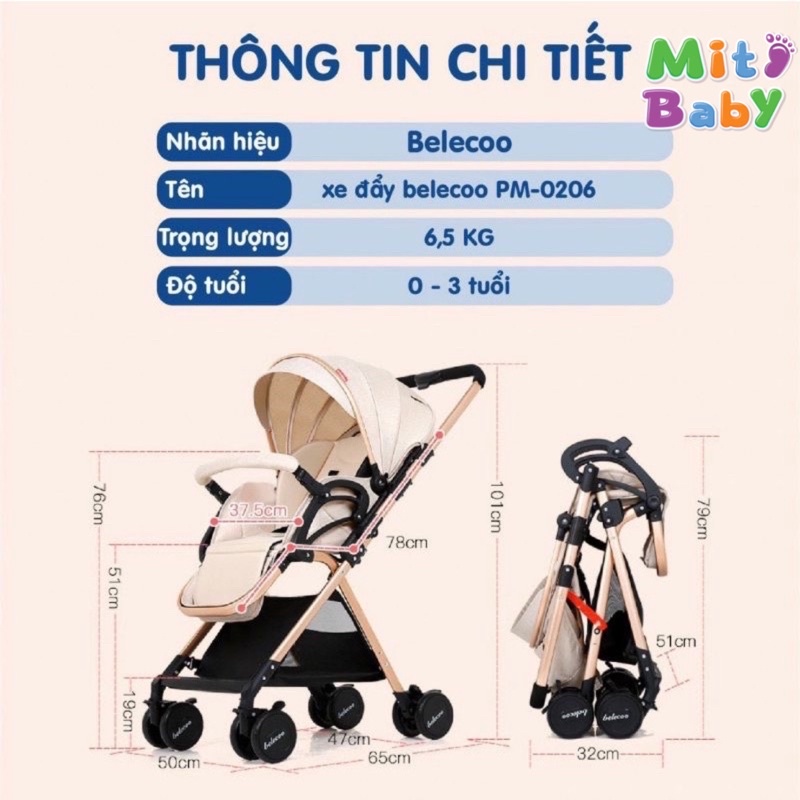 Xe đẩy belecoo 2 chiều gấp gọn cho bé( hàng chính hãng)