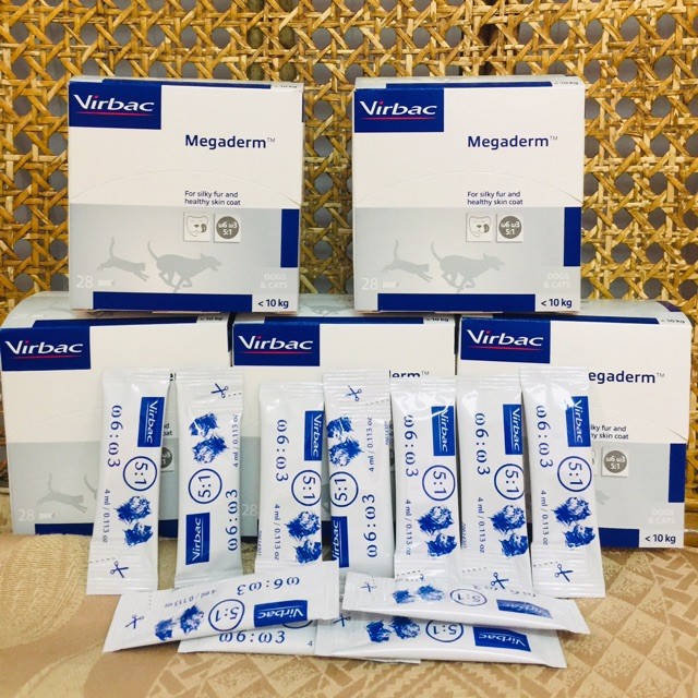 Combo 28tuyp (1hộp) gel dinh dưỡng Megarderm Virbac giúp mượt lông cho chó mèo .