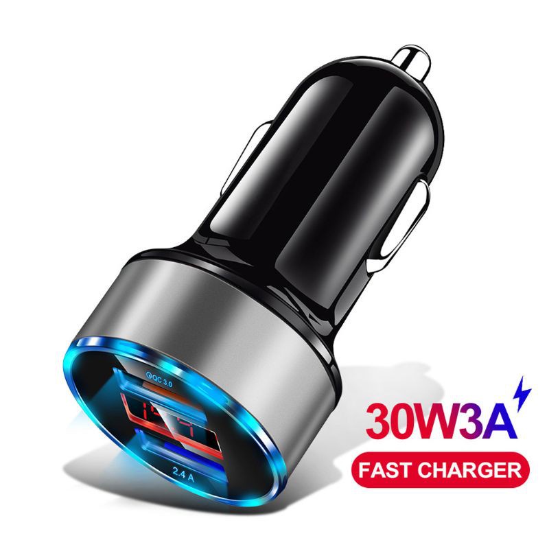 lucky* Dual USB Car Charger Aluminum Quick Charge QC3.0 Charging Adapter Mobile Phone Power Adapter for iPhone Smart Cellphones