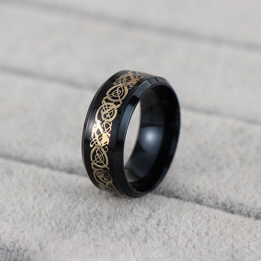 WONDER Nhẫn Inox Đen Hoạ Tiết Rồng Celtic