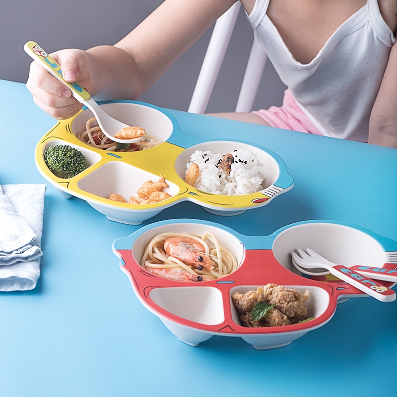 Bộ Muỗng Nĩa Bằng Sợi Tre Hình Xe Hơi Dễ Thương Cho Bé