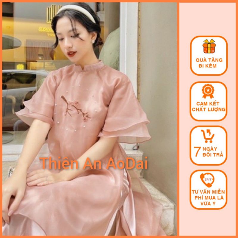 Áo dài Mộc Miên chất lụa 4 tà tay voan hiện đại dáng xuông