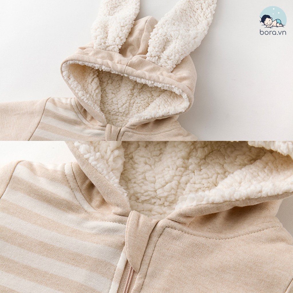 Body mũ tai thỏ cho bé, cotton hữu cơ tự nhiên, chần bông cashmere, siêu mềm mịn và ấm