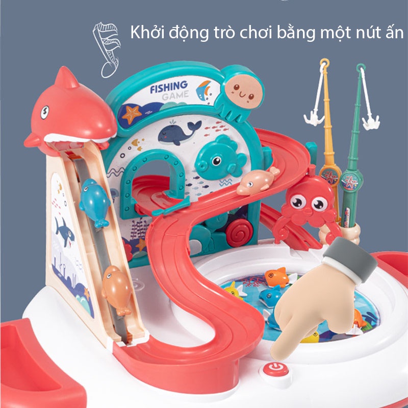 Đồ Chơi Câu Cá Cầu Trượt Mô Hình Thác Nước: Có Đèn, Có Nhạc, Cá nhẩy Vui Nhộn
