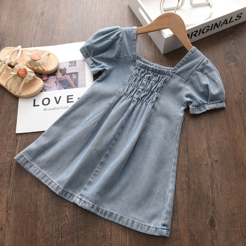 Đầm denim BEAR LEADER tay ngắn thời trang mùa hè 2022 cho bé 3-7 tuổi