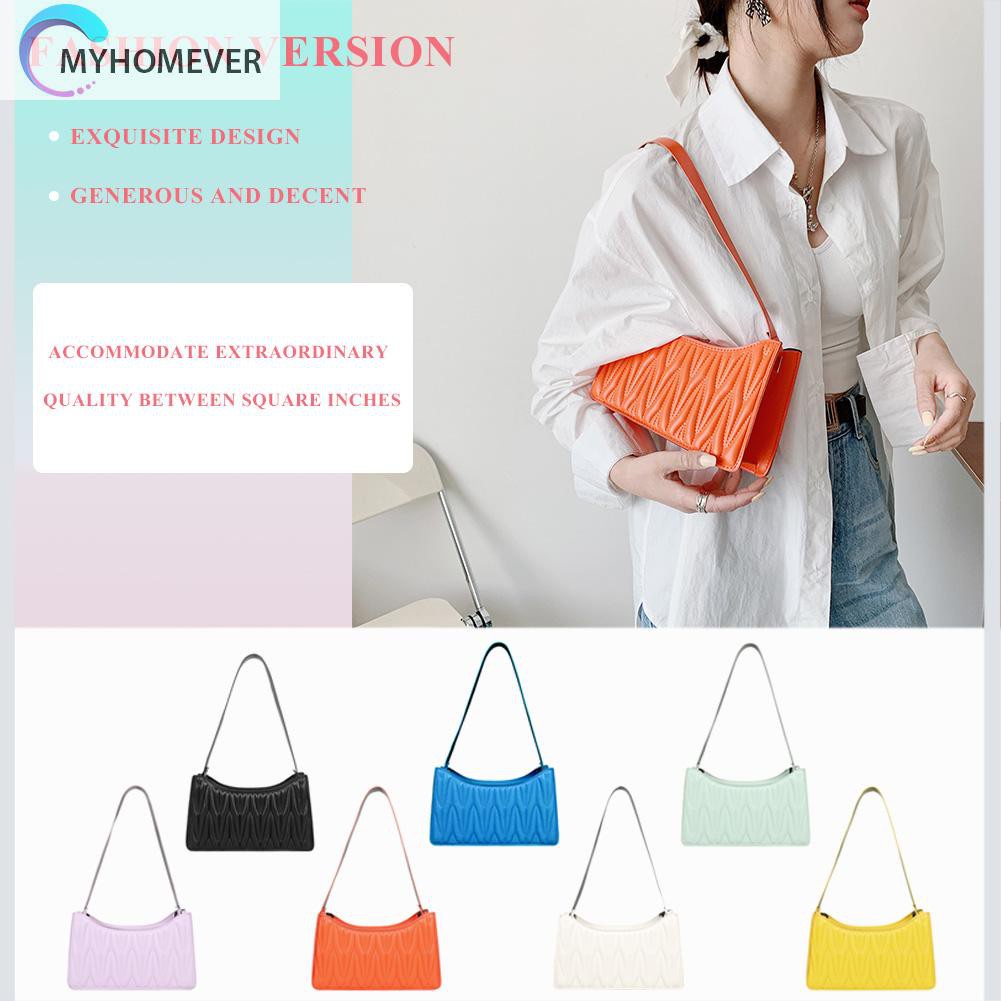 myhomever Fashion Women PU Solid Color Pleated Shoulder Underarm Bag Hobos Handbags