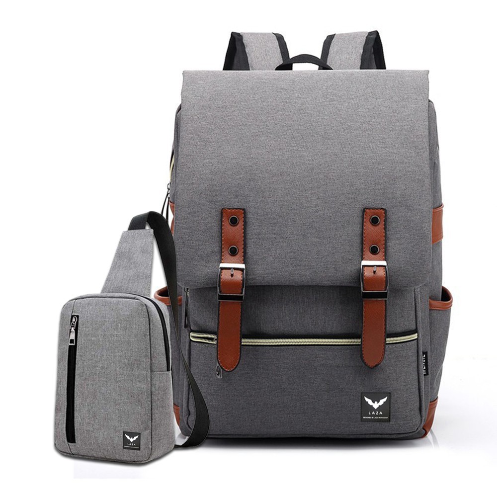 Combo Balo Campus Thời Trang LAZA BL200 Xám Và Túi Đeo Chéo Messenger TX361 Xám