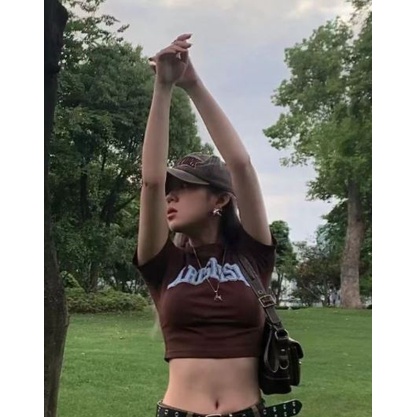 Ethelgirl Áo Thun Crop Top Tay Ngắn Cổ Lọ Dáng Ôm In Họa Tiết Thời Trang Cho Nữ