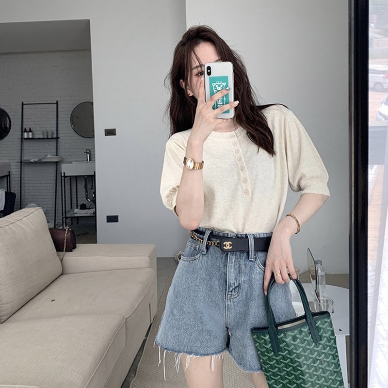 Áo nữ cổ tròn ngắn tay màu trơn thời trang