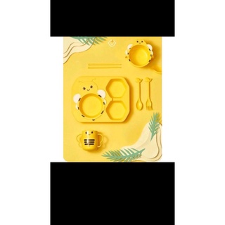 bộ khay bát cốc ăn dặm ong vàng( tặng kèm thìa, đũa và dĩa)